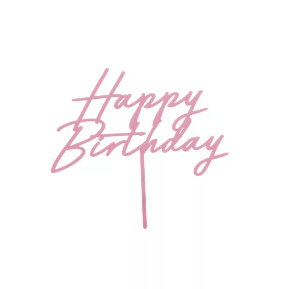 Akril tortadísz "Happy Birthday" light pink -16 -5 cm