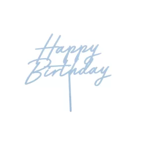   Akril tortadísz "Happy Birthday" halványkék -16 -5 cm