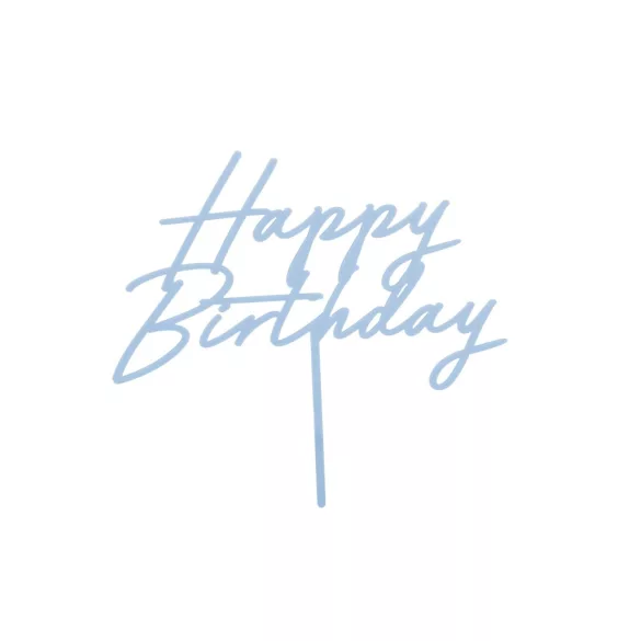 Akril tortadísz "Happy Birthday" halványkék -16 -5 cm