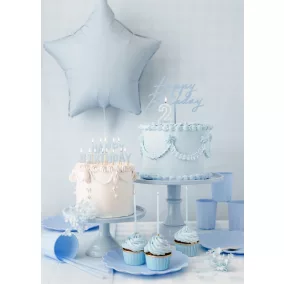   Akril tortadísz "Happy Birthday" halványkék -16 -5 cm