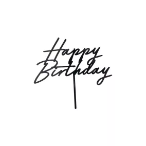 Akril tortadísz "Happy Birthday" fekete, -16,5 cm