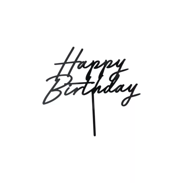 Akril tortadísz "Happy Birthday" fekete, -16,5 cm