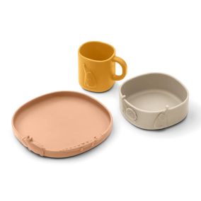   Liewood Kine szilikon étkészlet állatmintákkal - 3 db-os szett - Toszkán rózsa mix