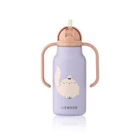   Liewood Kimmie szívószálas itatókulacs - Cat / Warm lilac - 250ml