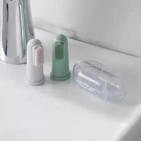   Rágómaki Ujjra húzható fogtisztító (hordozó tokkal) - szürke/mentazöld