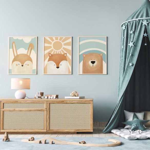 Erdei állatos falikép szett gyerekszobába – tengerpart színvilág