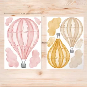 Akvarell hőlégballon falmatrica – naplemente színvilág