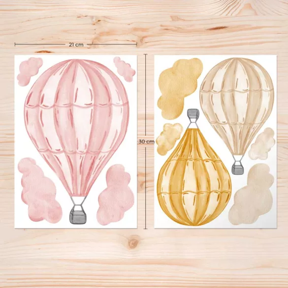 Akvarell hőlégballon falmatrica – naplemente színvilág