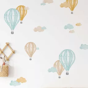 Akvarell hőlégballon falmatrica – tengerpart színvilág