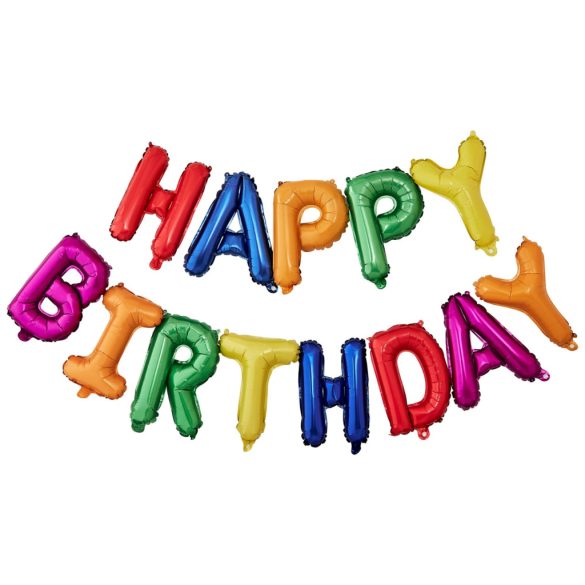 Szülinapi lufi - Happy Birthday felirat - Szívárvány