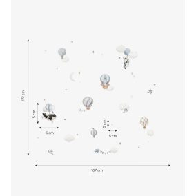 Állatok és Kék Hőlégballonok Falmatrica