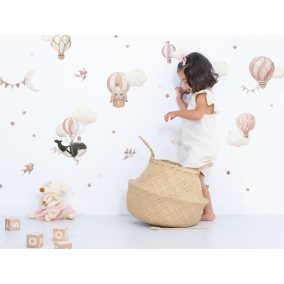 Állatok és Pink Hőlégballonok Falmatrica