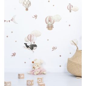 Állatok és Pink Hőlégballonok Falmatrica