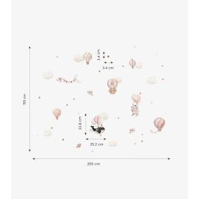 Állatok és Pink Hőlégballonok Falmatrica
