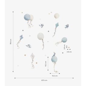 Kék léggömbök és papírsárkányok falmatrica