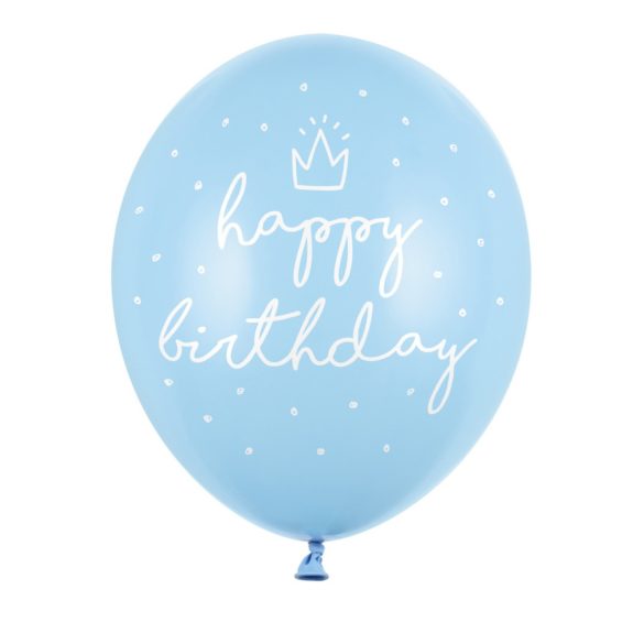 Happy Birthday feliratos lufi - pasztell kék - 6db-os csomag