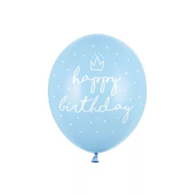   Happy Birthday feliratos lufi - pasztell kék - 6db-os csomag