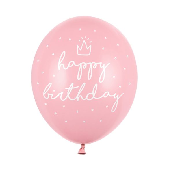 Happy Birthday feliratos lufi - pasztell pink - 6db-os csomag