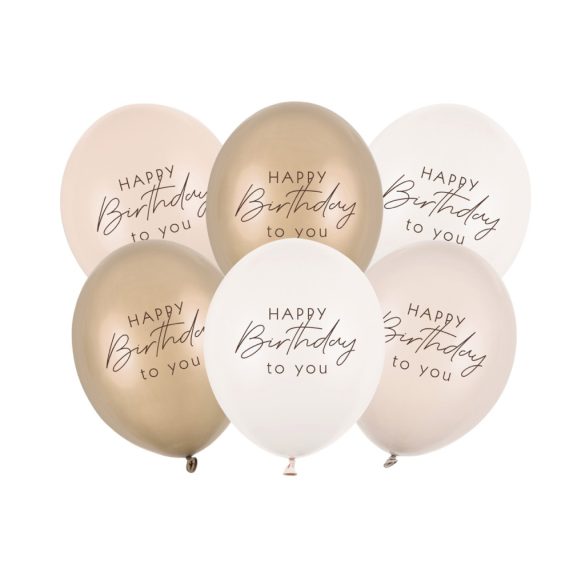 Happy Birthday Feliratos Lufik - 30 cm - Bézs mix 6 db