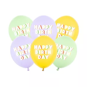   Happy Birthday Feliratos Lufik - 30 cm – Pasztell színű vegyes szett 6 db