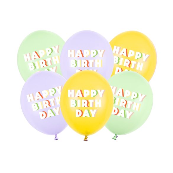 Happy Birthday Feliratos Lufik - 30 cm – Pasztell színű vegyes szett 6 db