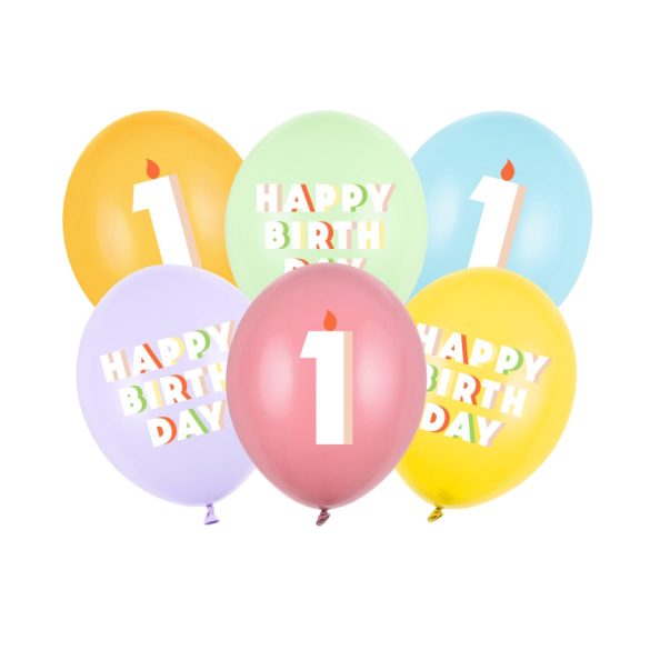 1-es Happy Birthday Lufik - 30 cm – Pasztell színű vegyes szett 6 db