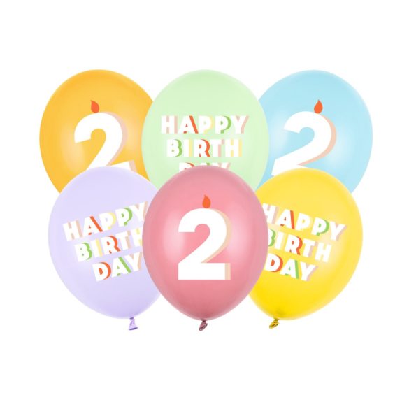 2-es Happy Birthday Lufik - 30 cm – Pasztell színű vegyes szett 6 db