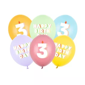  3-as Happy Birthday Lufik - 30 cm – Pasztell színű vegyes szett 6 db