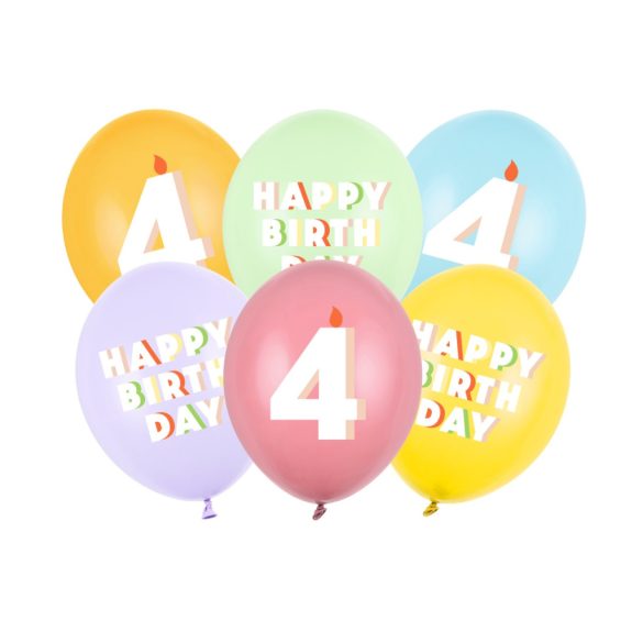 4-es Happy Birthday Lufik - 30 cm – Pasztell színű vegyes szett 6 db