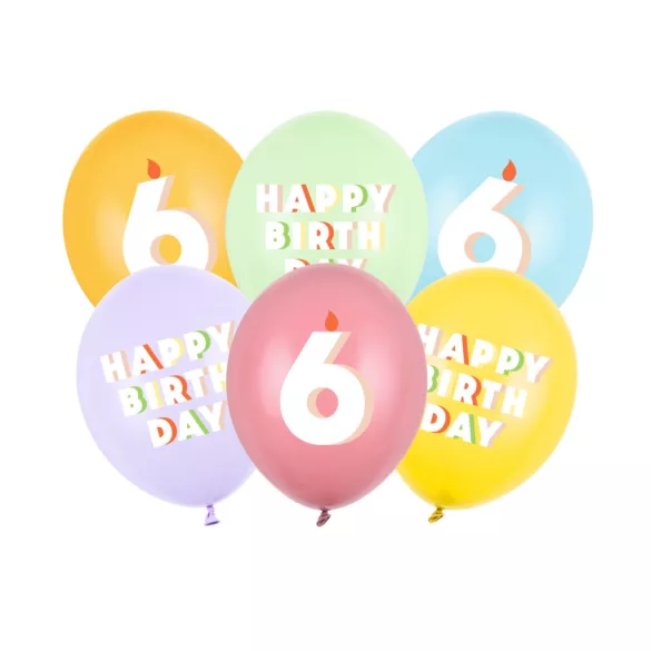 6-os Happy Birthday Lufik - 30 cm – Pasztell színű vegyes szett 6 db