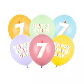   7-es Happy Birthday Lufik - 30 cm – Pasztell színű vegyes szett 6 db