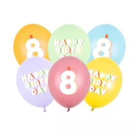   8-as Happy Birthday Lufik - 30 cm – Pasztell színű vegyes szett 6 db