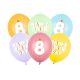 8-as Happy Birthday Lufik - 30 cm – Pasztell színű vegyes szett 6 db