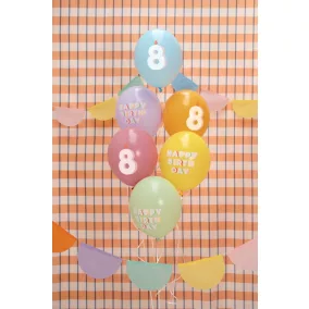   8-as Happy Birthday Lufik - 30 cm – Pasztell színű vegyes szett 6 db
