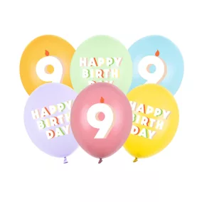   9-es Happy Birthday Lufik - 30 cm – Pasztell színű vegyes szett 6 db