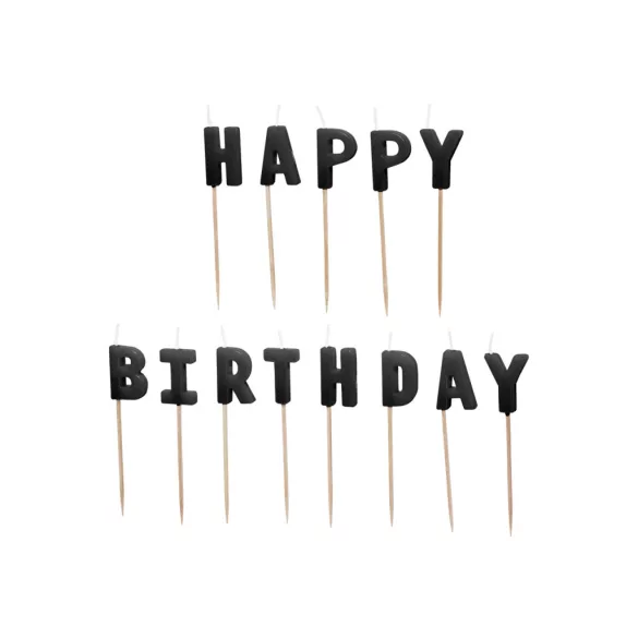 Happy Birthday szülinapi gyertya - 2,5 cm - fekete 13 db-os