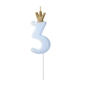 3-as születésnapi szám gyertya - kék - 9.5 cm