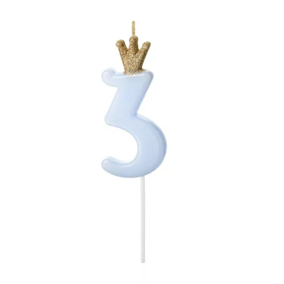 3-as születésnapi szám gyertya - kék - 9.5 cm