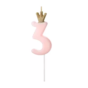 3-as születésnapi szám gyertya - pink - 9.5 cm