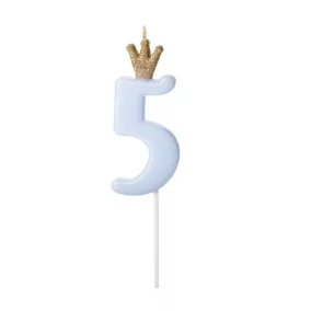 5-ös születésnapi szám gyertya - kék - 9.5 cm