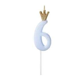 6-os születésnapi szám gyertya - kék - 9.5 cm