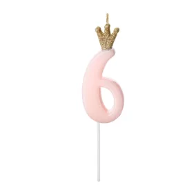 6-os születésnapi szám gyertya - pink - 9.5 cm