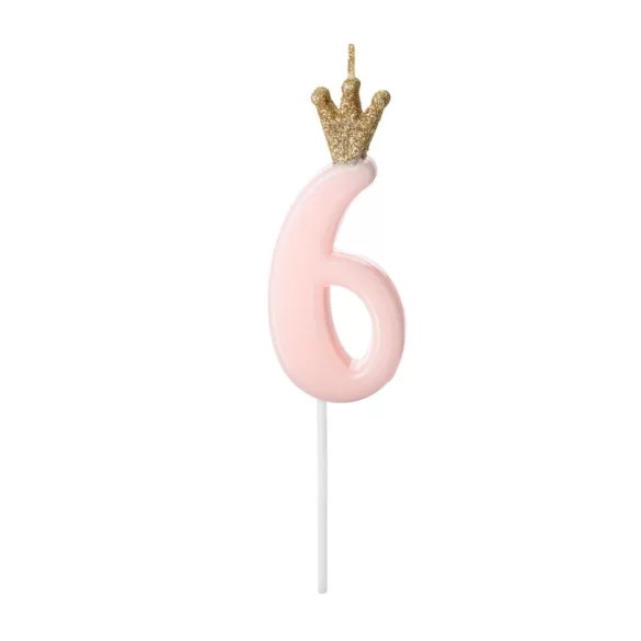6-os születésnapi szám gyertya - pink - 9.5 cm