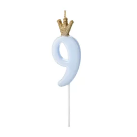 9-es születésnapi szám gyertya - kék - 9.5 cm