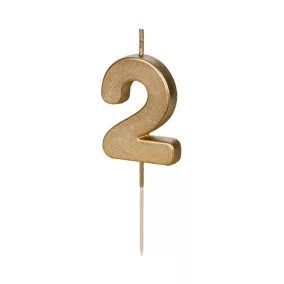 2-es születésnapi szám gyertya - arany - 4.5 cm