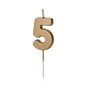 5-ös születésnapi szám gyertya - arany - 4.5 cm