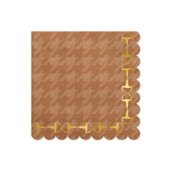 Hullámos szélű szalvéta zabla mintával - 33x33 cm - barna - 12 db/csomag