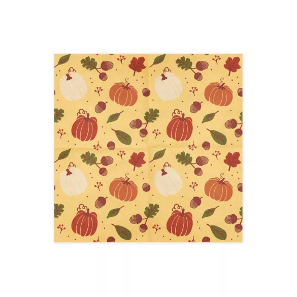 Tök és makk mintás szalvéta 33 × 33 cm - Narancssárga - 20 db/csomag