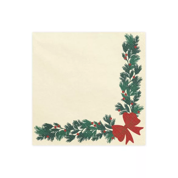 Karácsonyi girland mintás szalvéta - Bézs - 33 × 33 cm - 20 db