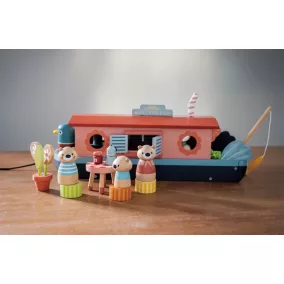   Tender Leaf Toys Csatornahajó 3 vidrafigurával és kiegészítőkkel